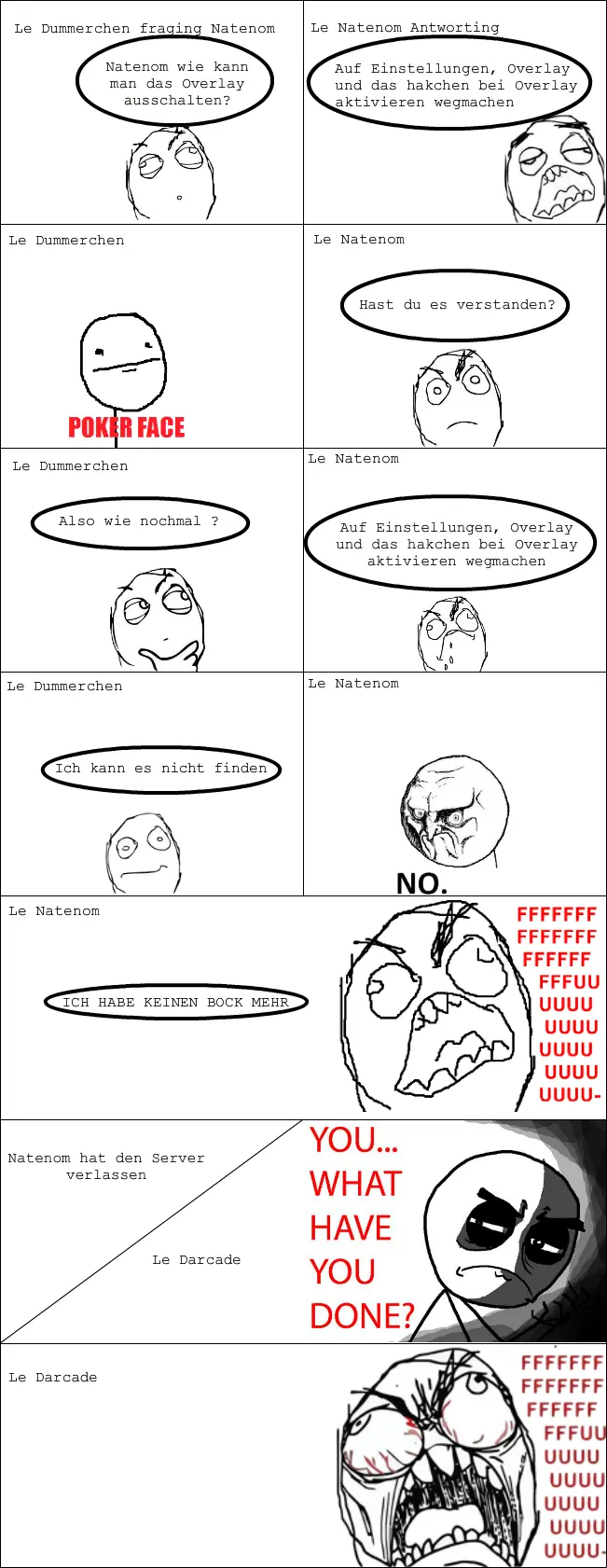 Rage Comic über Natenom, der sich aufregt über jemanden, der dumme Fragen zu Mumble stellt und dann einen Rage Quit macht.