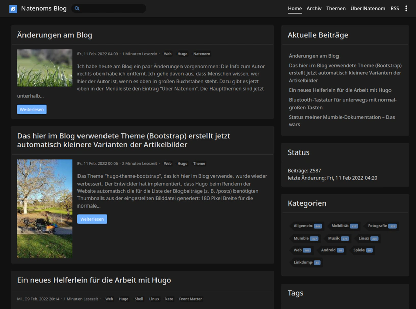 Screenshot des aktuellen Blogs