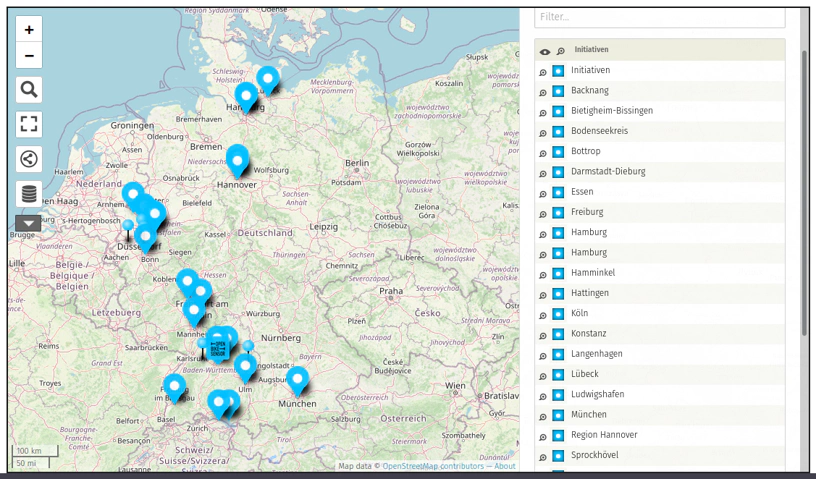 Screenshot der Community-Karte des Projekts OpenBikeSensor Screenshot der Community-Karte des Projekts OpenBikeSensor