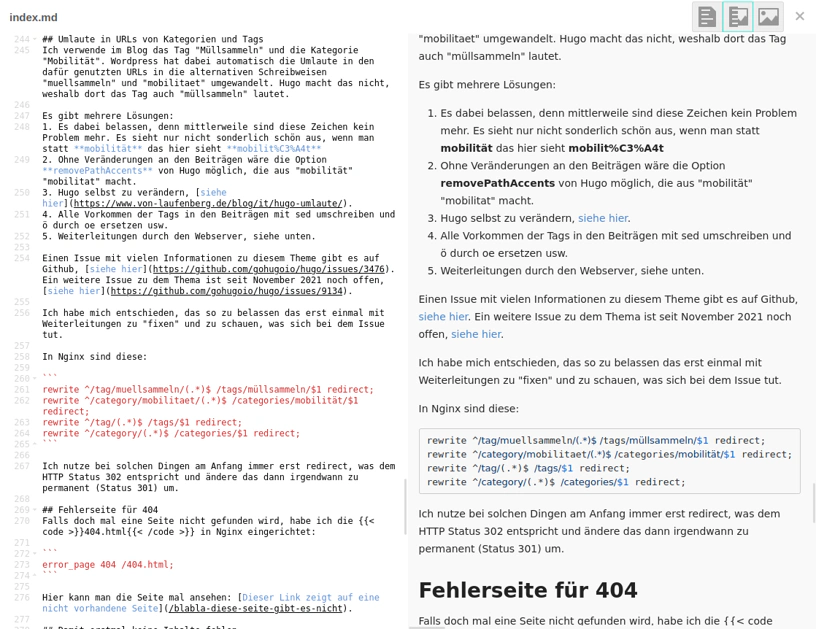 Alternativer Editor mit Vorschaufunktion