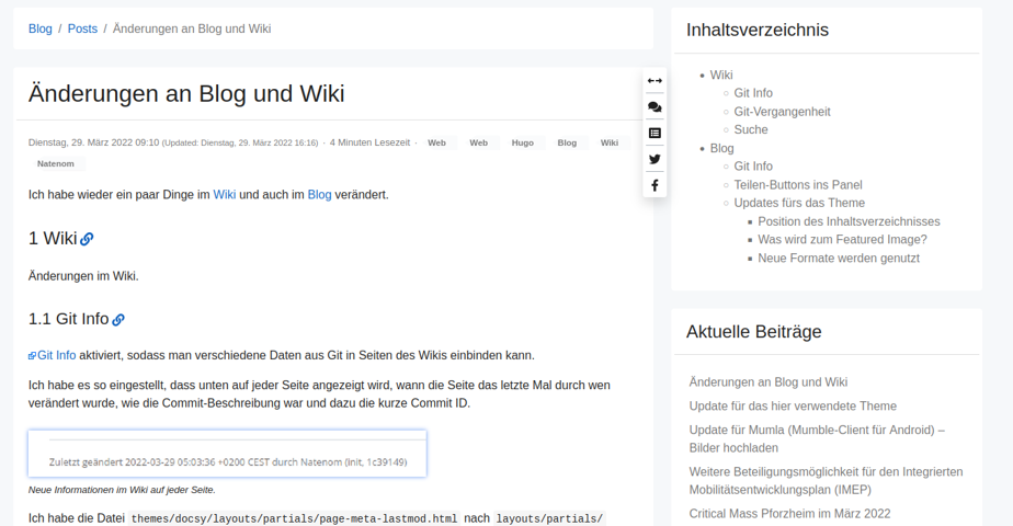 Änderungen an Blog und Wiki