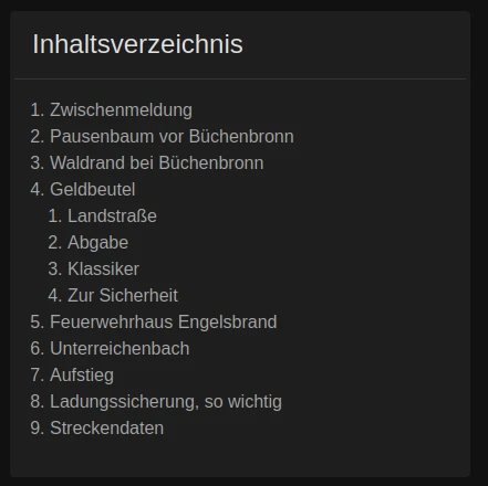 Nummeriertes Inhaltsverzeichnis