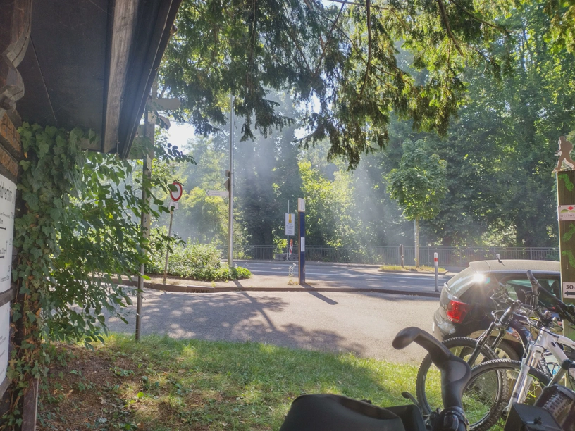 Durch den leichten Rauch vom Grillen und der Sonne konnte man die Sonnenstrahlen gut erkennen.