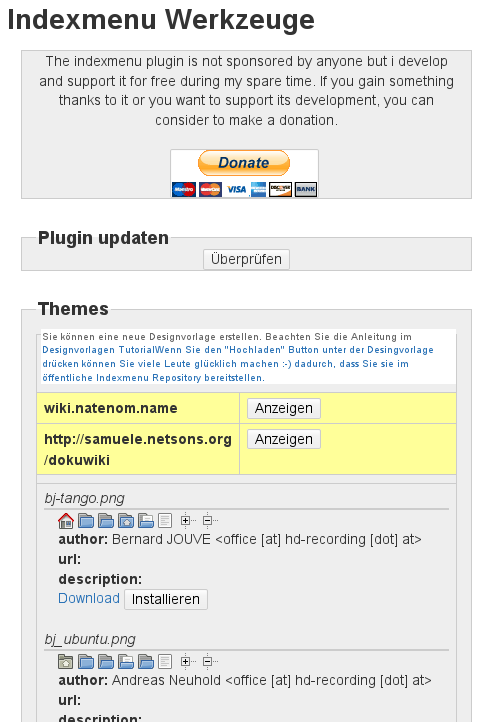 DokuWiki Indexmenu Werkzeuge